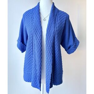 Ruby Rd Open Front Shawl Collar Cardigan XLP Blue Basketweave Knit Career Office